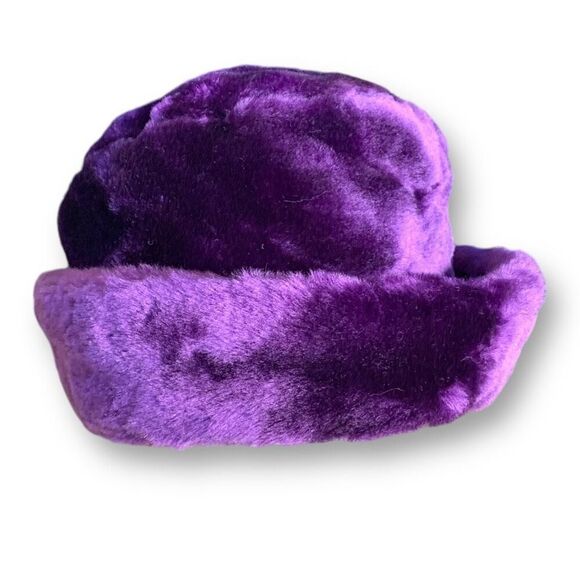 Vintage Y2K Bucket Hat Deadstock Basic Editions Purple Fuzzy Faux Fur One Size - Picture 1 of 11